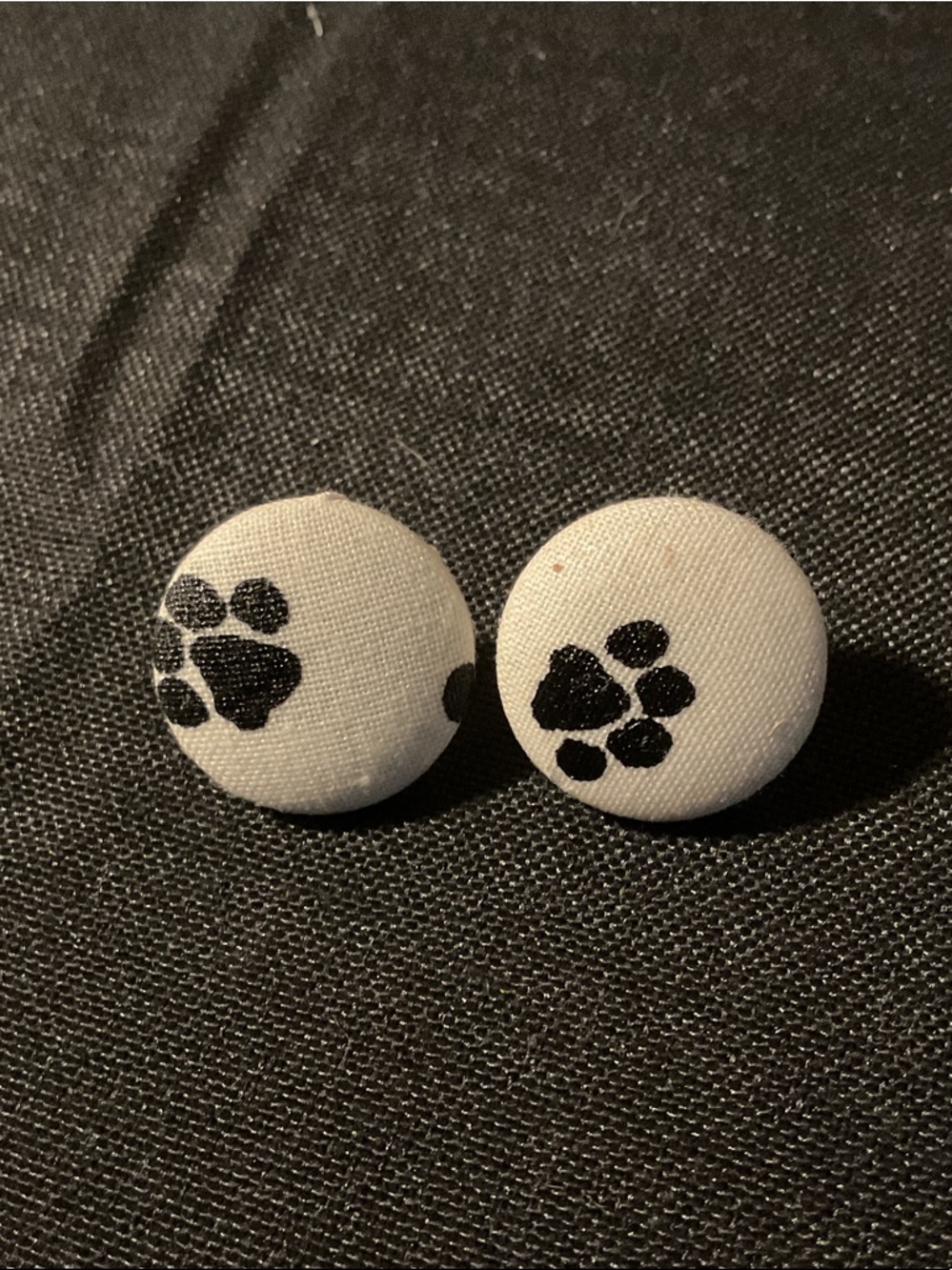 Handmade Paw Print Button Stud Earrings - White and Black